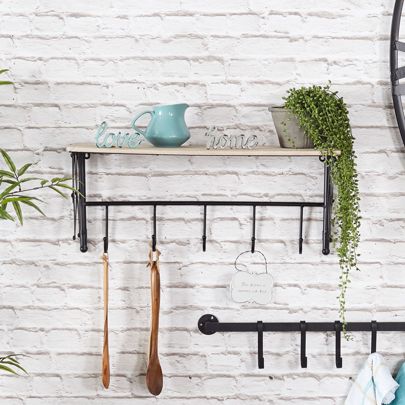 Rustic Wall Shelf with Hooks