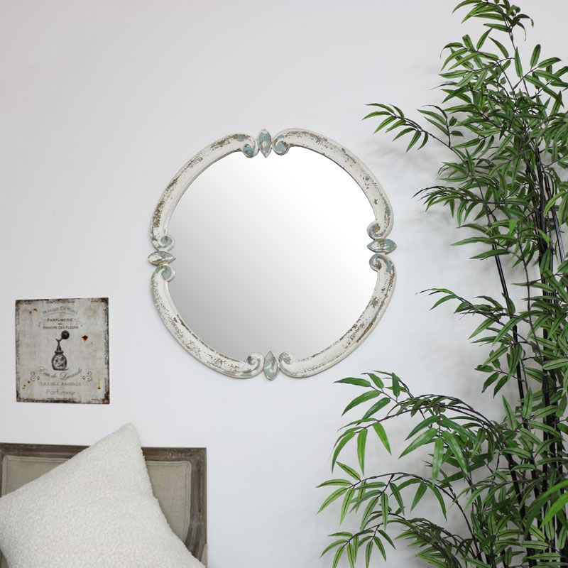 Rustic White Wall Mirror 68cm X, Grey Framed Mirrored Wall Clock 68cm