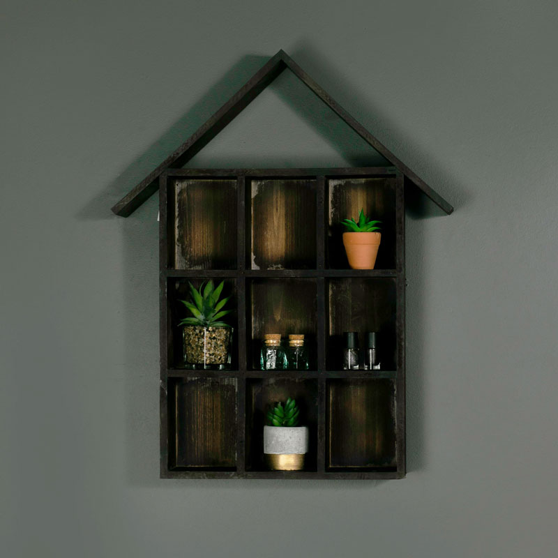 Rustic Wooden Pigeon Hole Wall Shelf