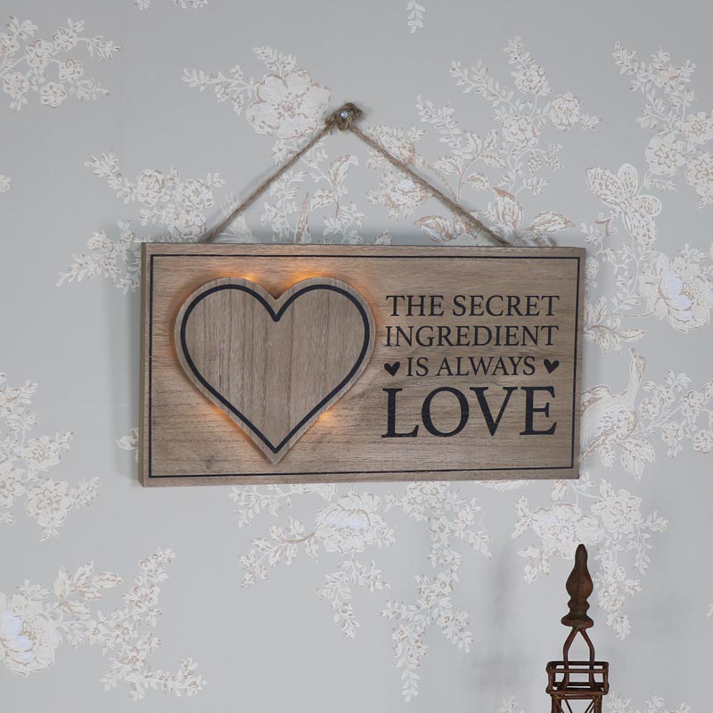 Rustic Wooden Wall Mounted LED Secret Ingredient Plaque