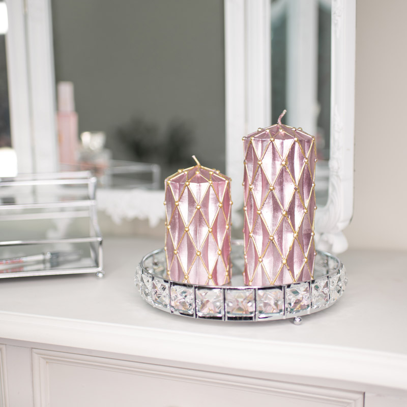 Set of 2 Pink & Gold Metallic Candles