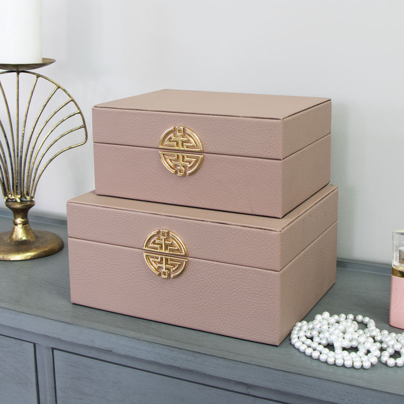 Set of 2 Rose Gold Faux Leather Jewellery Boxes