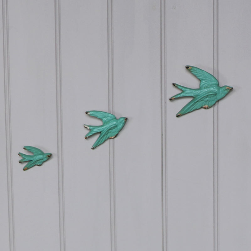 Set of 3 Blue Flying Birds Wall Art Decoration