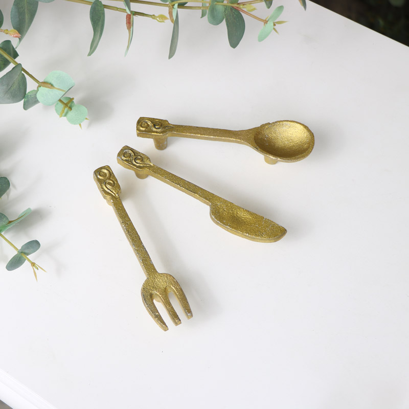 Set of 3 Gold Cutlery Drawer Handles