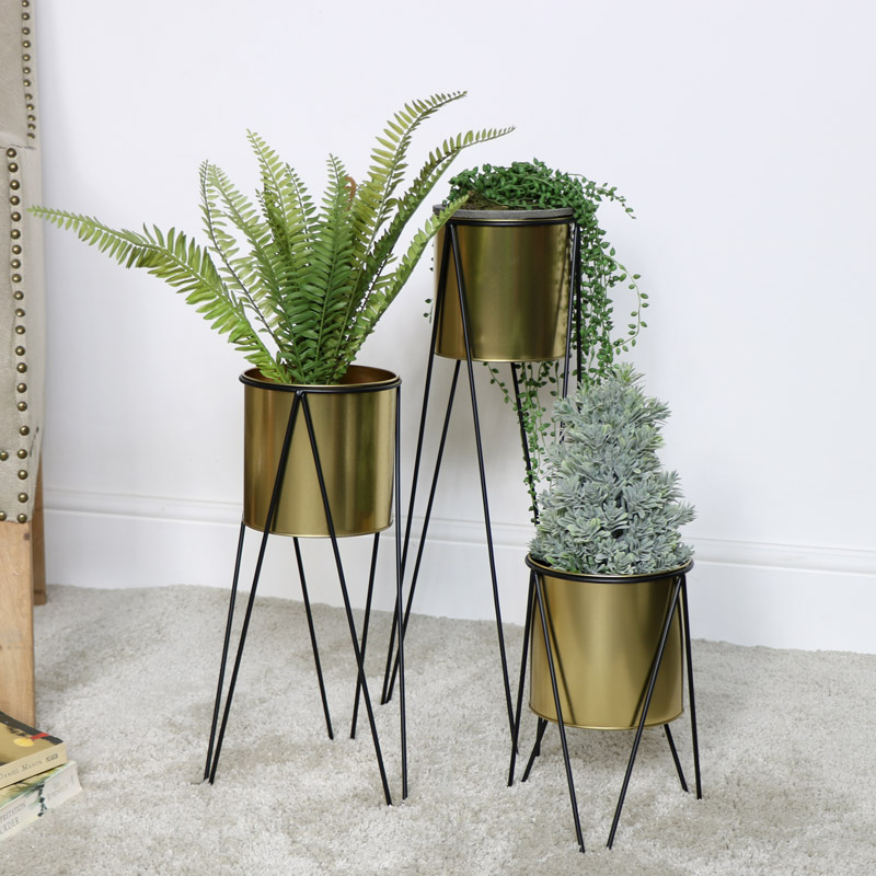 Set of 3 Gold Plant Stands