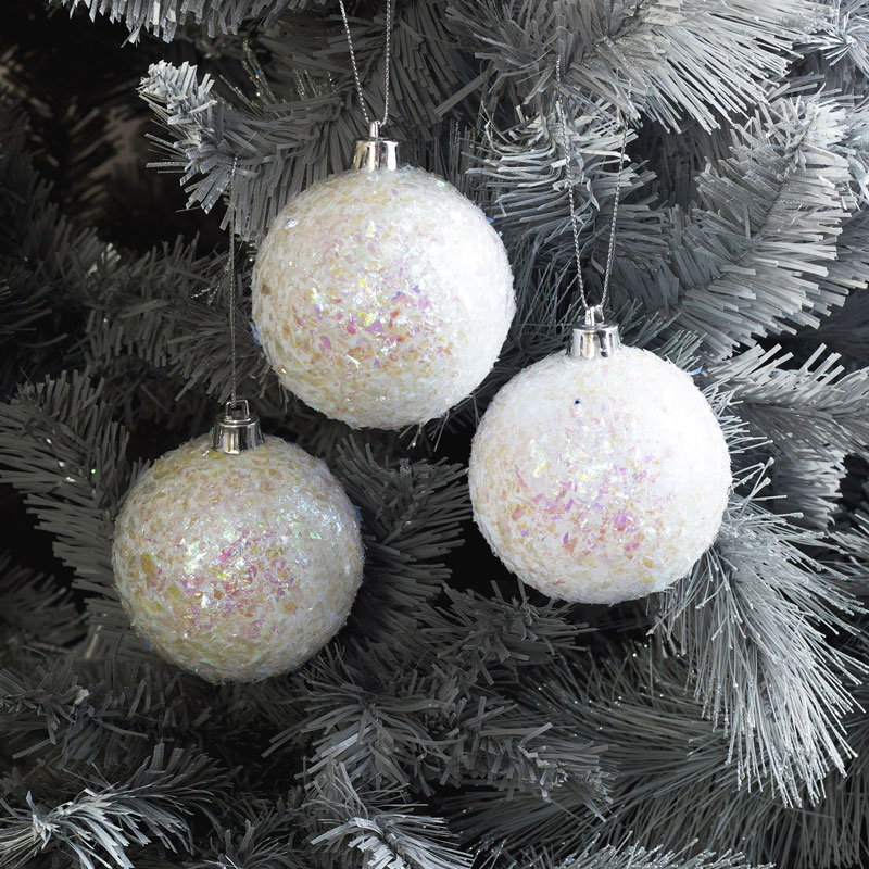Set of 3 Round Iridescent Christmas Tree Baubles