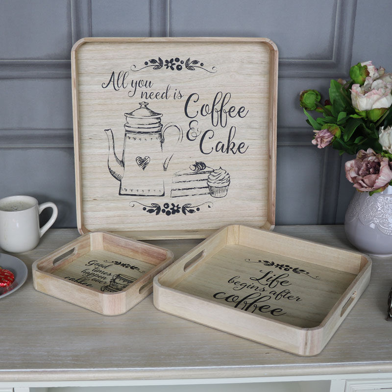 Set of 3 Square Coffee Serving Trays