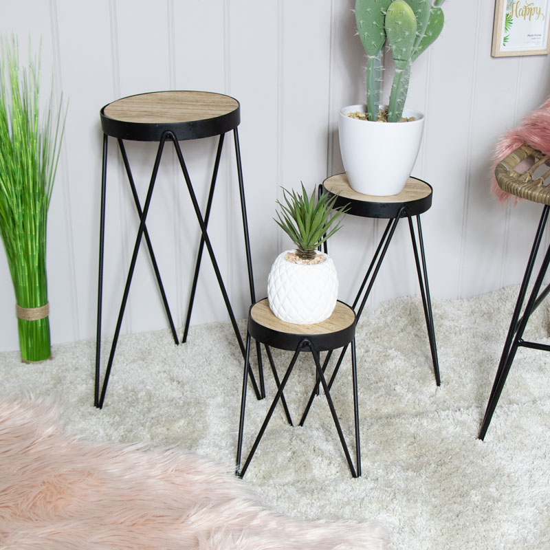 Set of 3 Wire Metal Side Tables / Plant Stands
