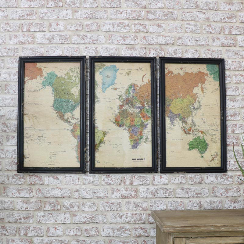 Set of 3 World Map Framed Prints
