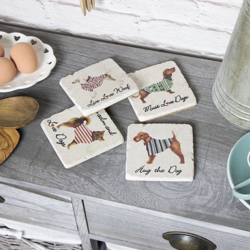 Set of 4 Ceramic Dog Coasters