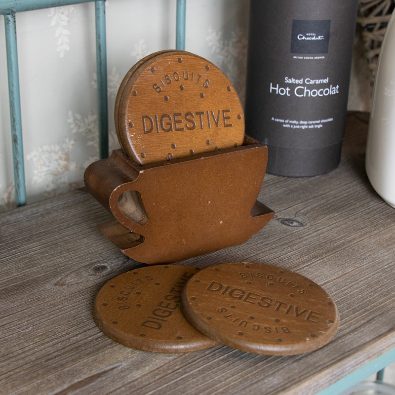 Set of 4 Wooden Biscuit Coasters