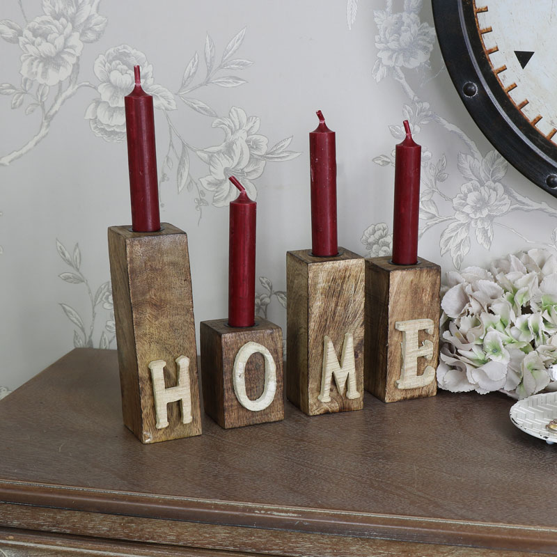 Set of 4 Wooden HOME Letter Candle Holders