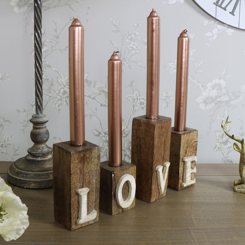 Set of 4 Wooden LOVE Letter Candle Holders