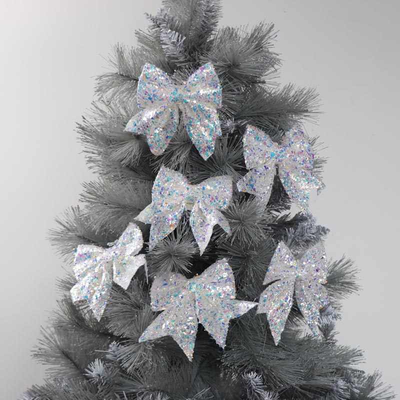Set of 6 Iridescent White Christmas Tree Bows