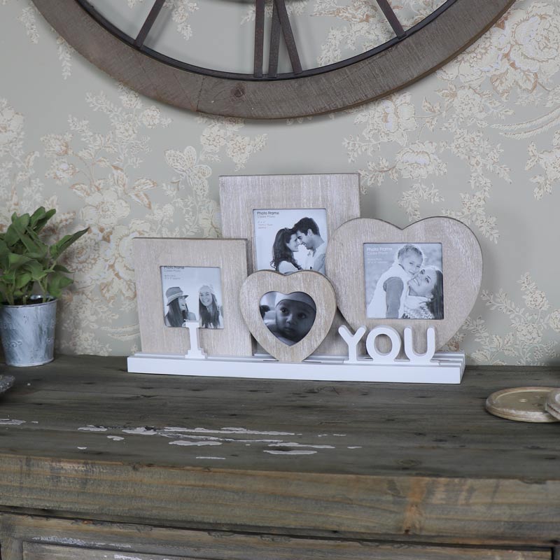 Set of Rustic Wooden Photo Frames "I Love You" 