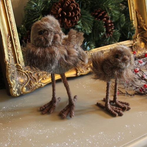 Set Of Two Fluffy Christmas Bird Decorations