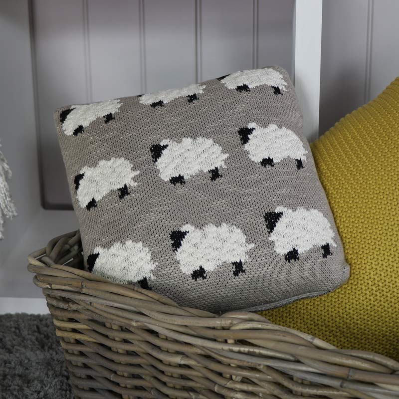 Sheep Decorated Knitted Scatter Cushion