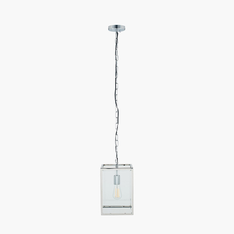 Silver Metal and Glass Boxed Pendant Light