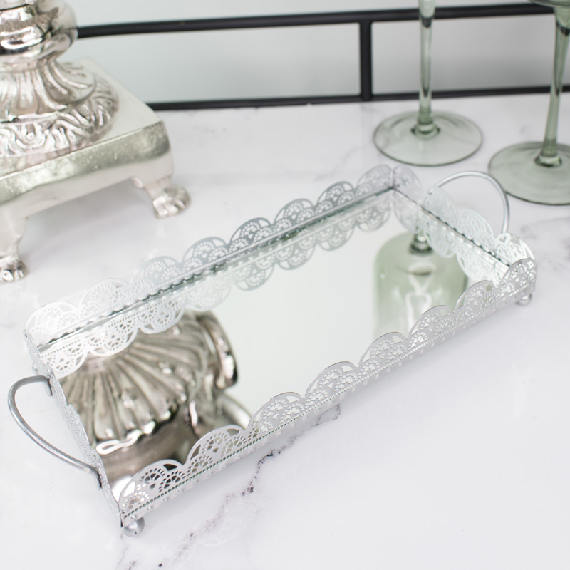Silver Rectangle Mirrored Tray Silver Rectangle Mirrored Tray, Vintage Silver Mirror Tray