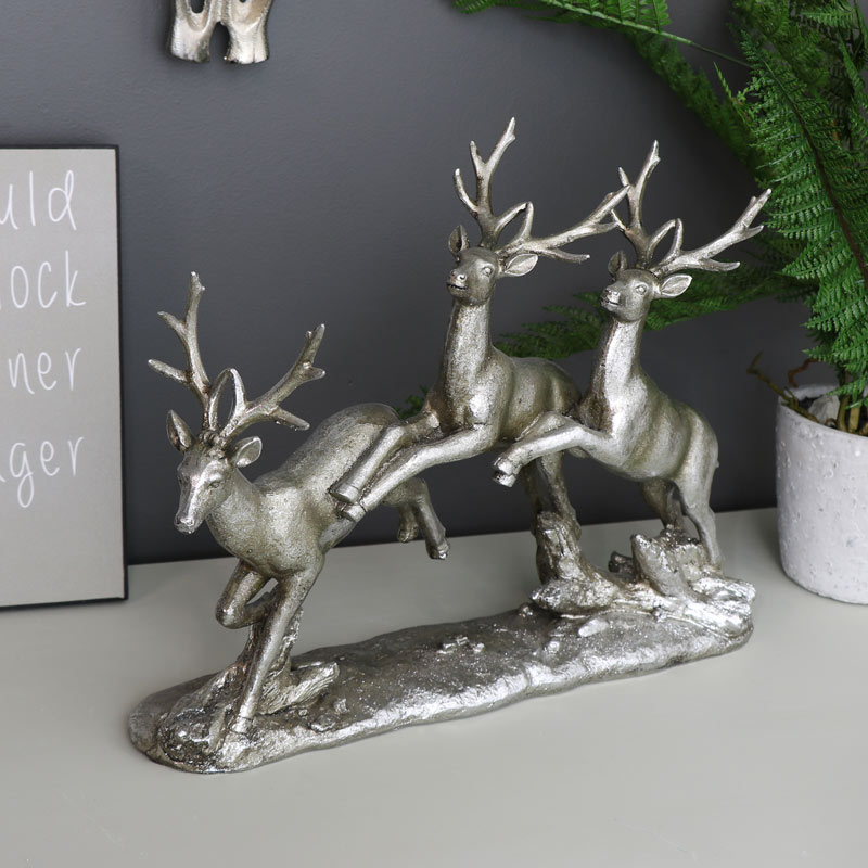 Silver Running Stag Ornament