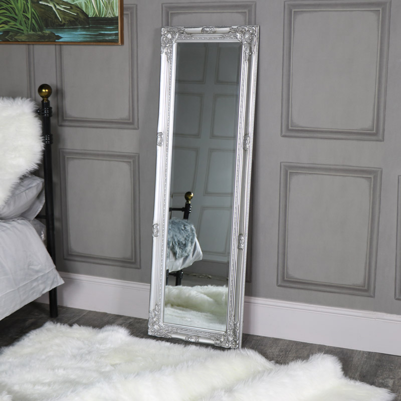tall ornate silver wall/leaner mirror slim wall mounted mirror hallway