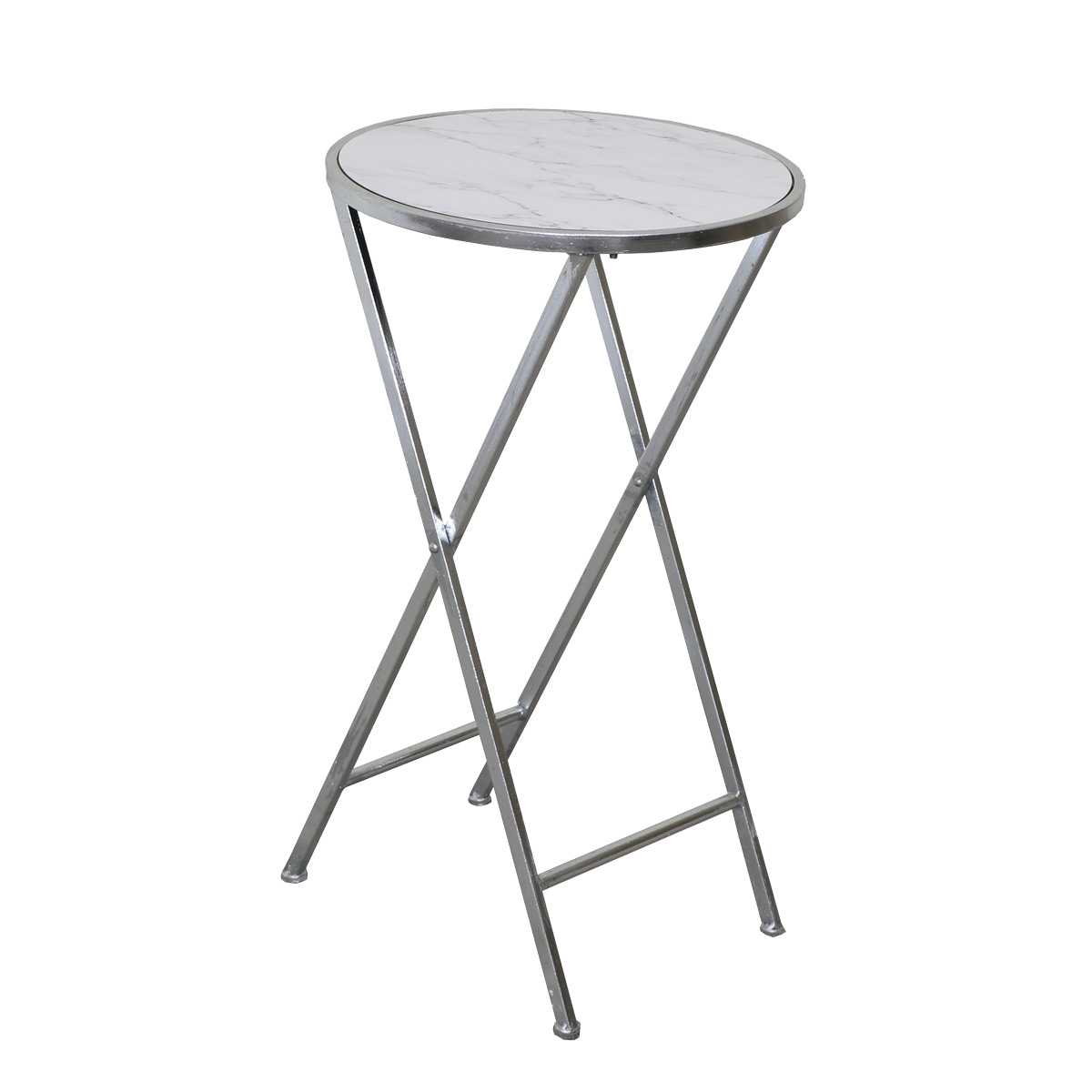 Silver & White Marble Side Table 