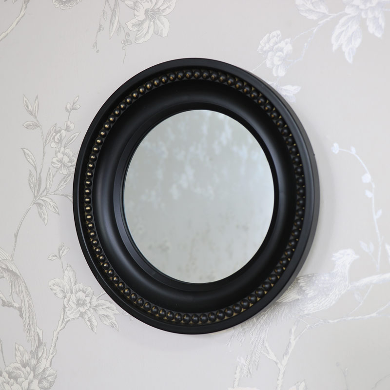 Small Black Beaded Effect Round Wall Mirror 25cm x 25cm