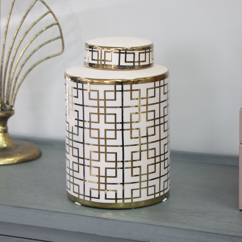 Small Ivory & Gold Ginger Jar