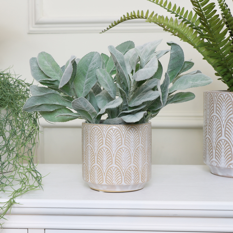 Small Embossed Leaf Patterned Indoor Plant Pot 