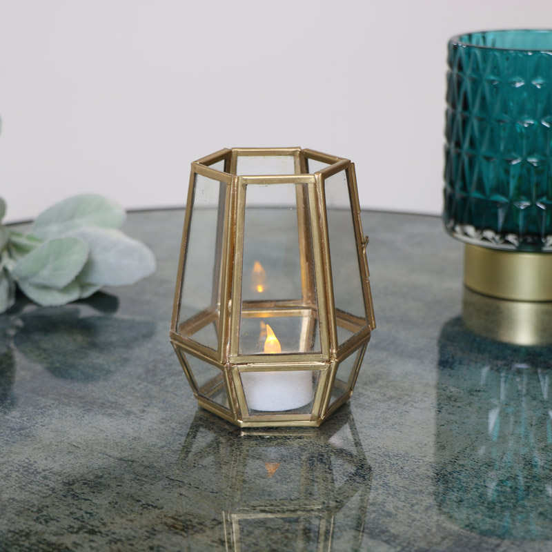 Small Gold Geometric Candle Holder 