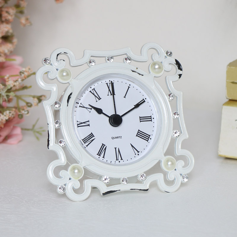 Small Vintage White Mantle Clock