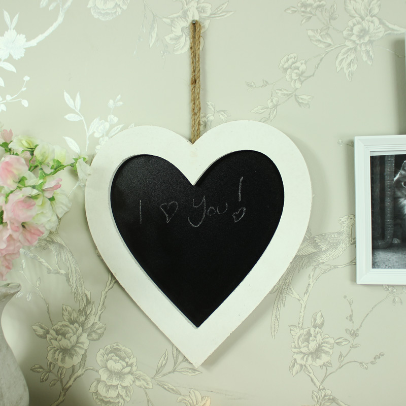 Small White Wooden Framed Love Heart Chalkboard