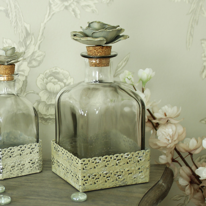 Smoked Glass Rose Corked Decorative Perfume Bottle