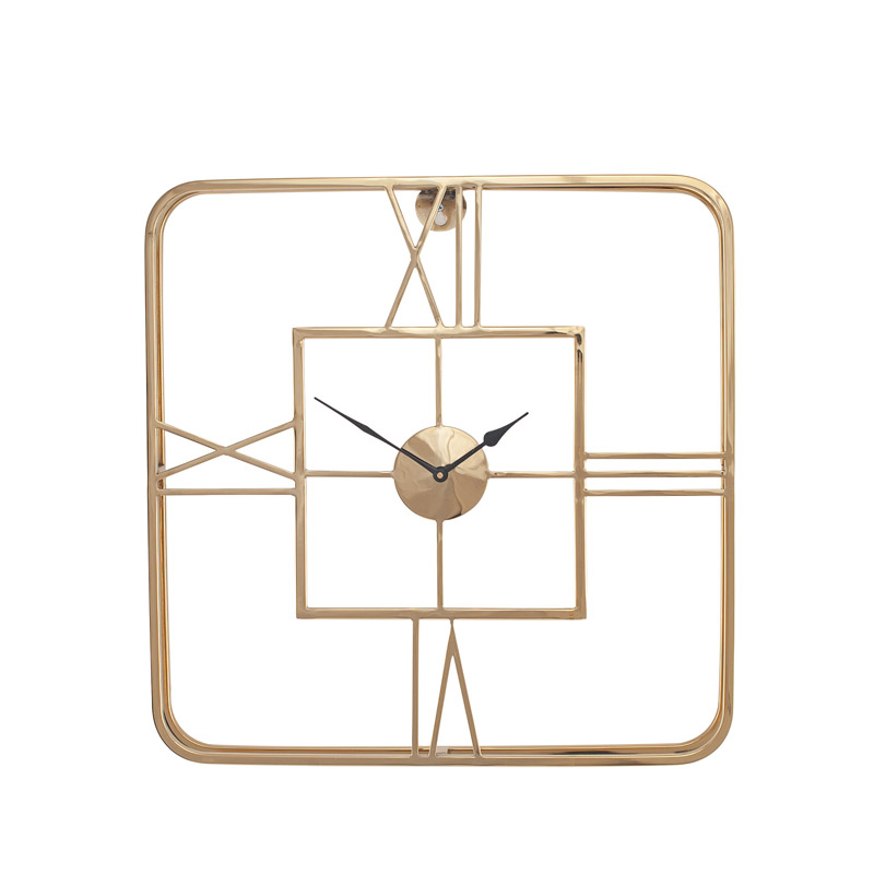 Square Gold Skeleton Wall Clock