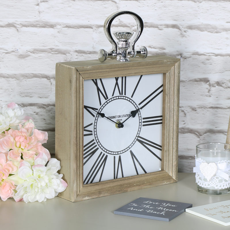 Square Wooden Vintage Mantel Desk Clock