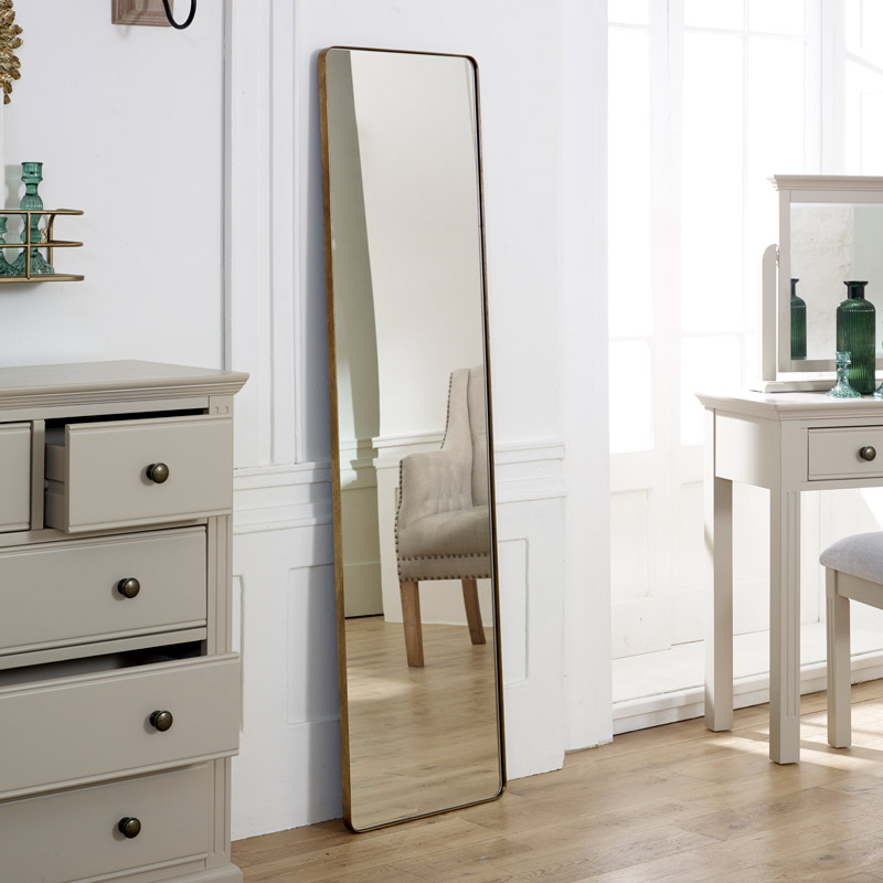 Tall Brushed Gold Framed Wall Mirror Leaner