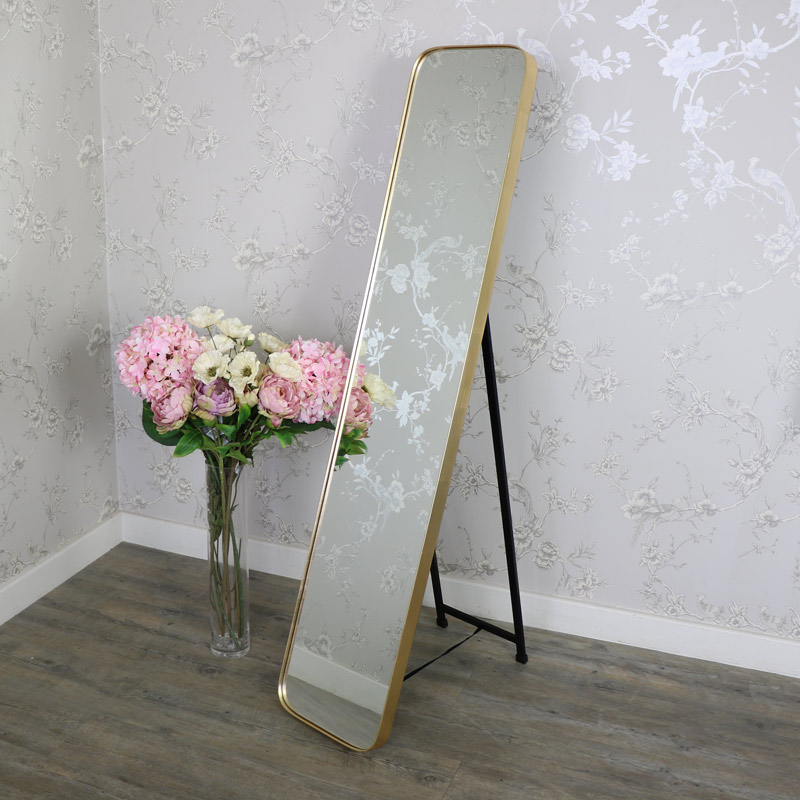 Full Length Freestanding Cheval Mirror, Gold Metal Cheval Mirror