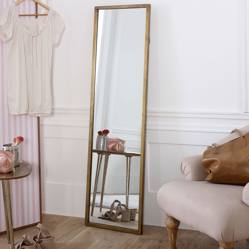 Tall Gold Full Length Mirror Metallic Bathroom Bedroom Wall Mounted Slim Glam Ebay