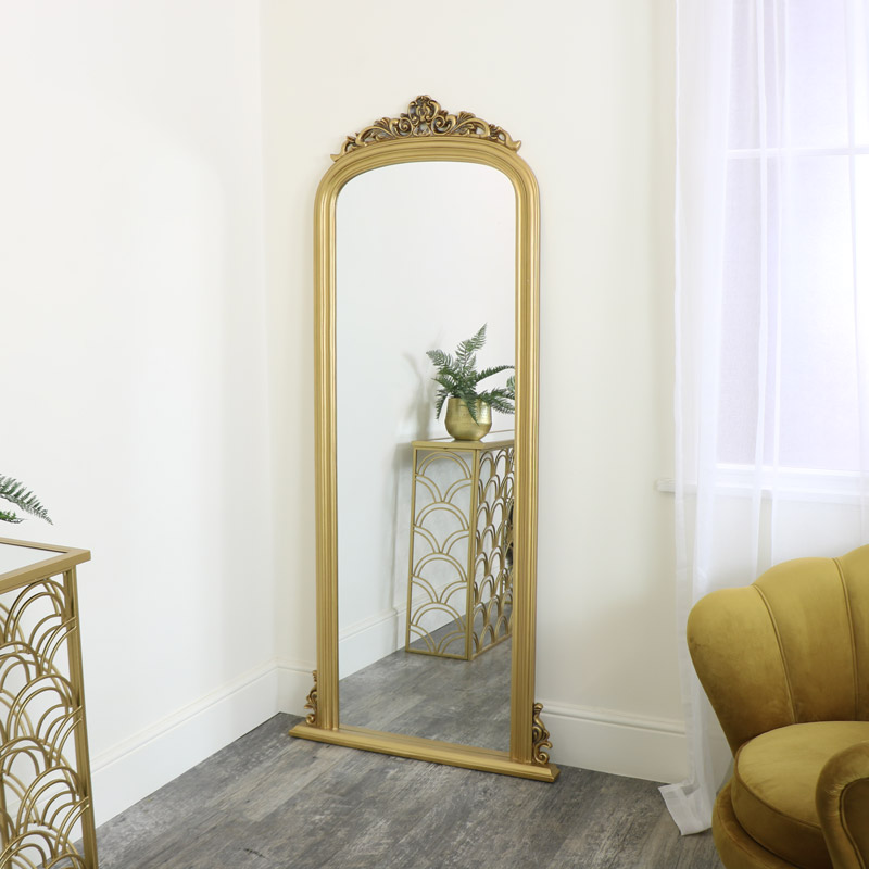 Tall Gold Ornate Vintage Wall Leaner, Antique Gold Ornate Traditional Full Length Mirror
