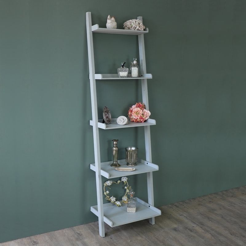 Tall Grey Ladder Style Wooden Bookcase Shelves EX SHOWROOM 1020