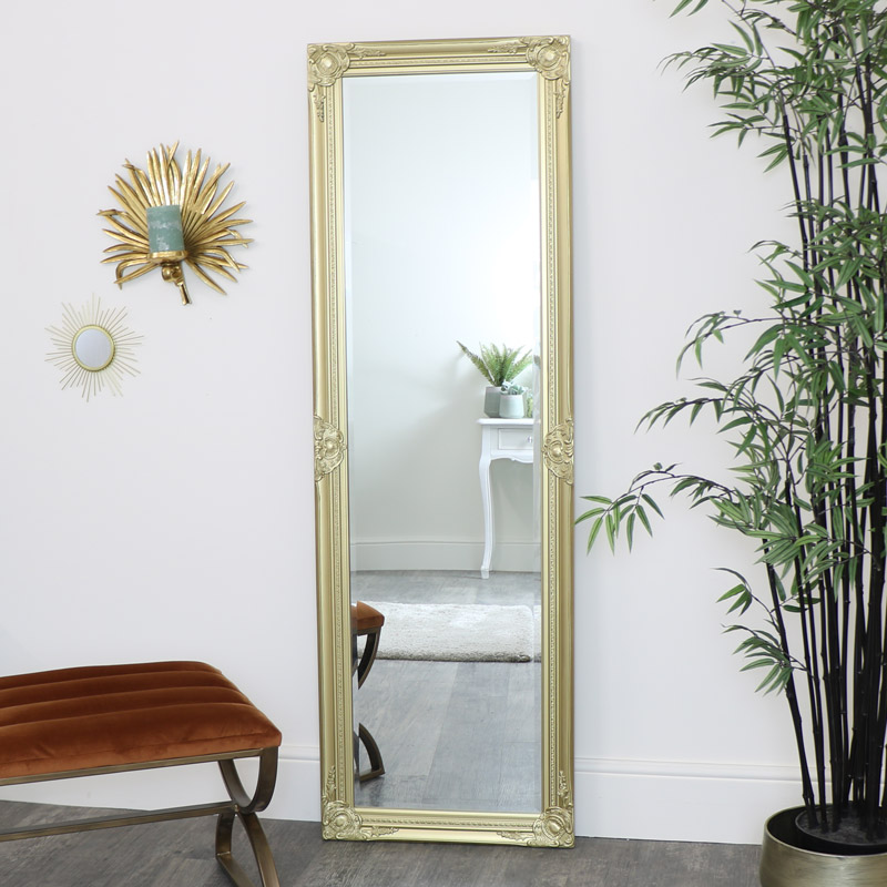 Tall Ornate Gold Wall Leaner Mirror 168cm X 54cm Tall Ornate Gold Wall Leaner Mirror, Leaner Floor Mirror In Gold