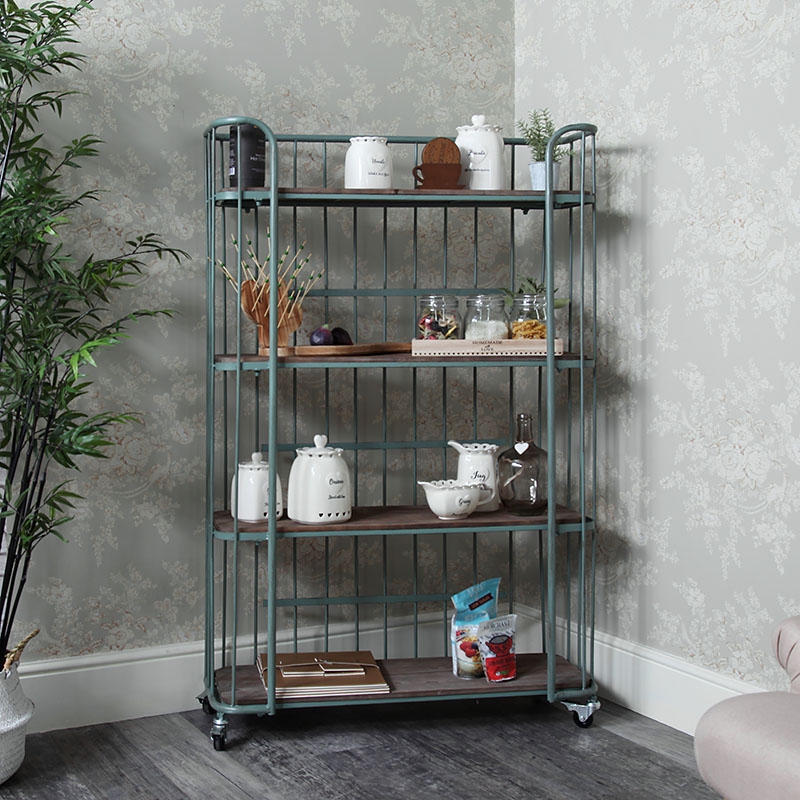 Tall Rustic Industrial Trolley with Shelves