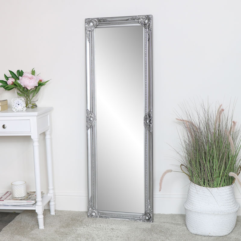 Silver Dressing Hallway Mirror Full Length Decorative French Style Tall 132cm 