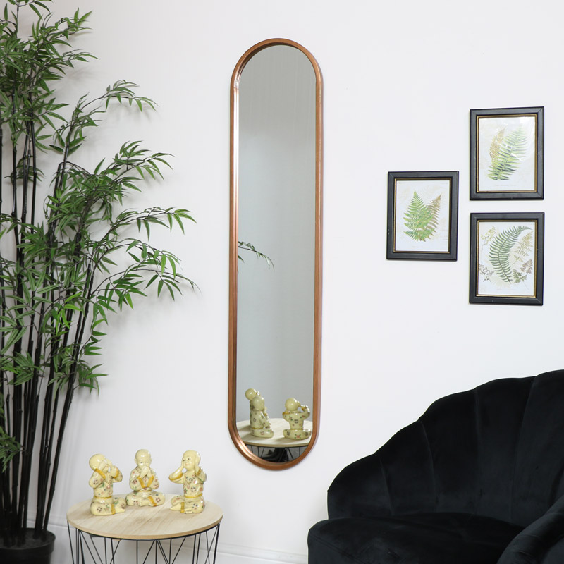 Tall Slim Gold Oval Mirror
