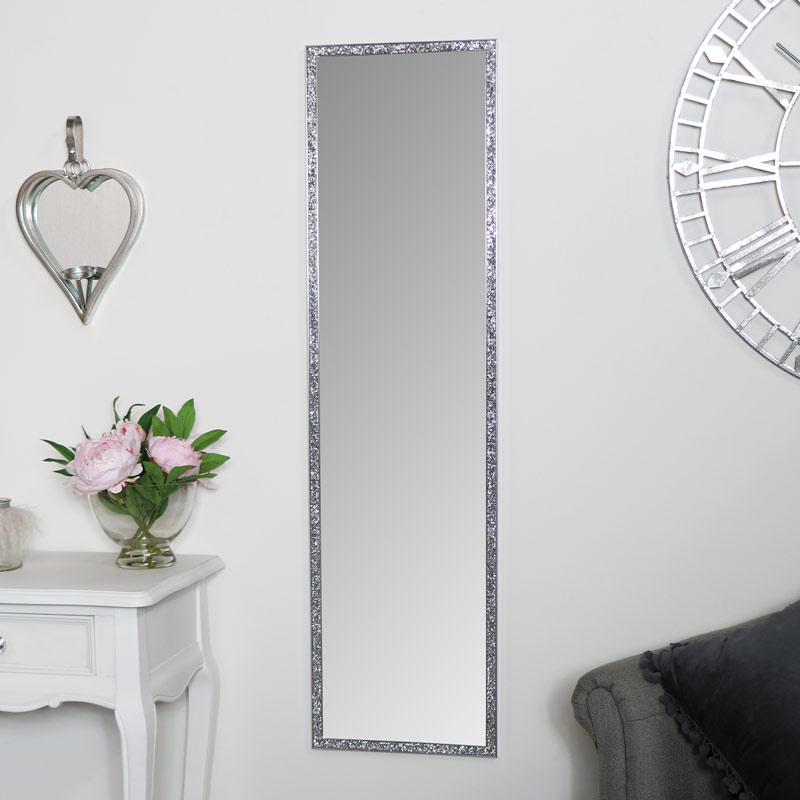 Tall Slim Jewelled Framed Mirror, Tall Skinny Mirror Dresser