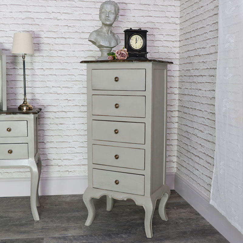 Tall Vintage Grey Tallboy Chest of Drawers - Leadbury Range