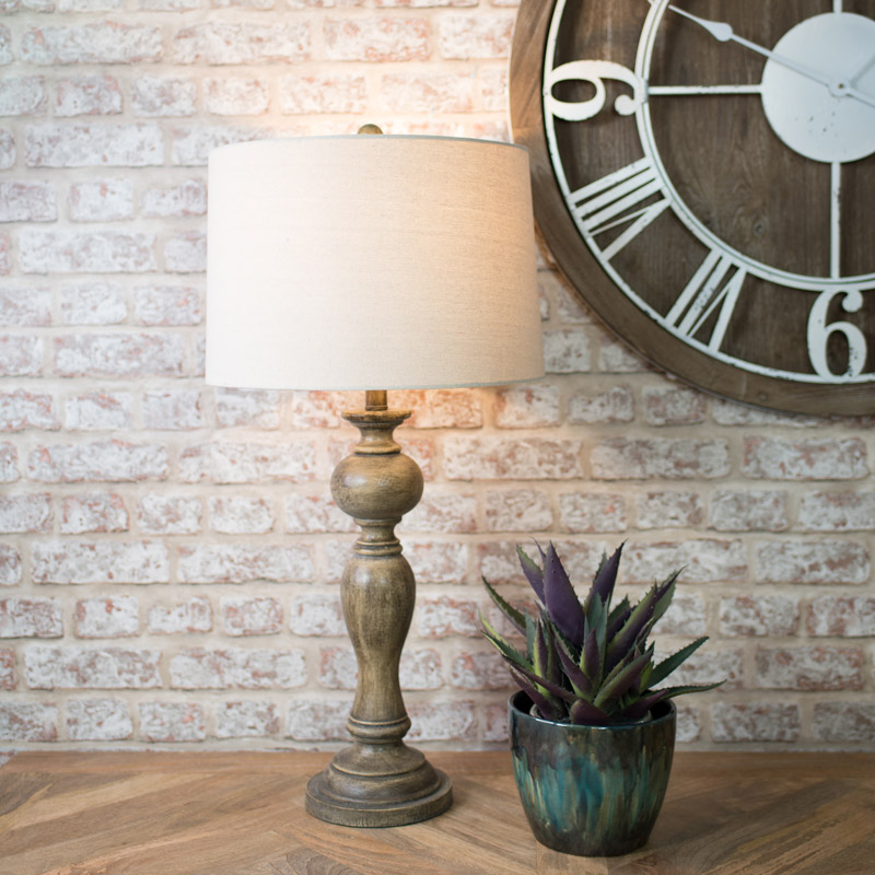 Tall Vintage Lamp with Beige Shade