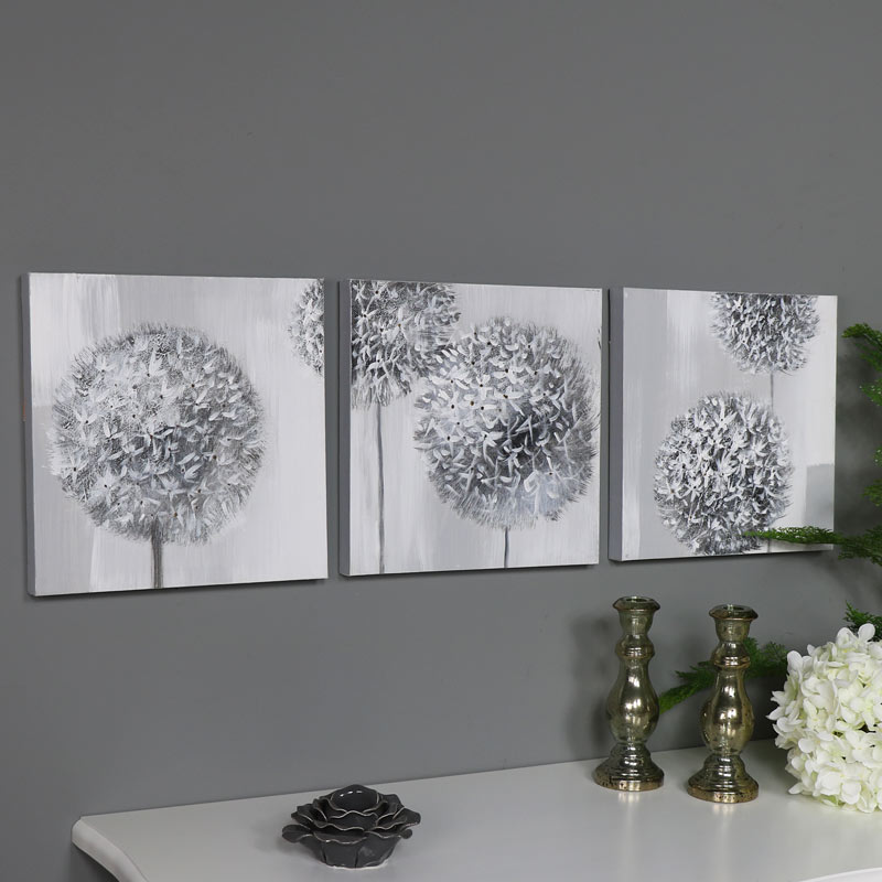 Triptych Wall Art Grey Flower Canvas Print Melody Maison®