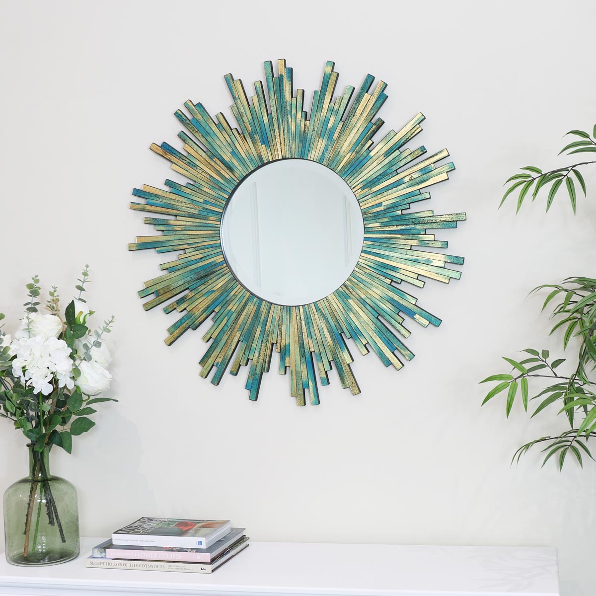 Turquoise Sunburst Wall Mirror