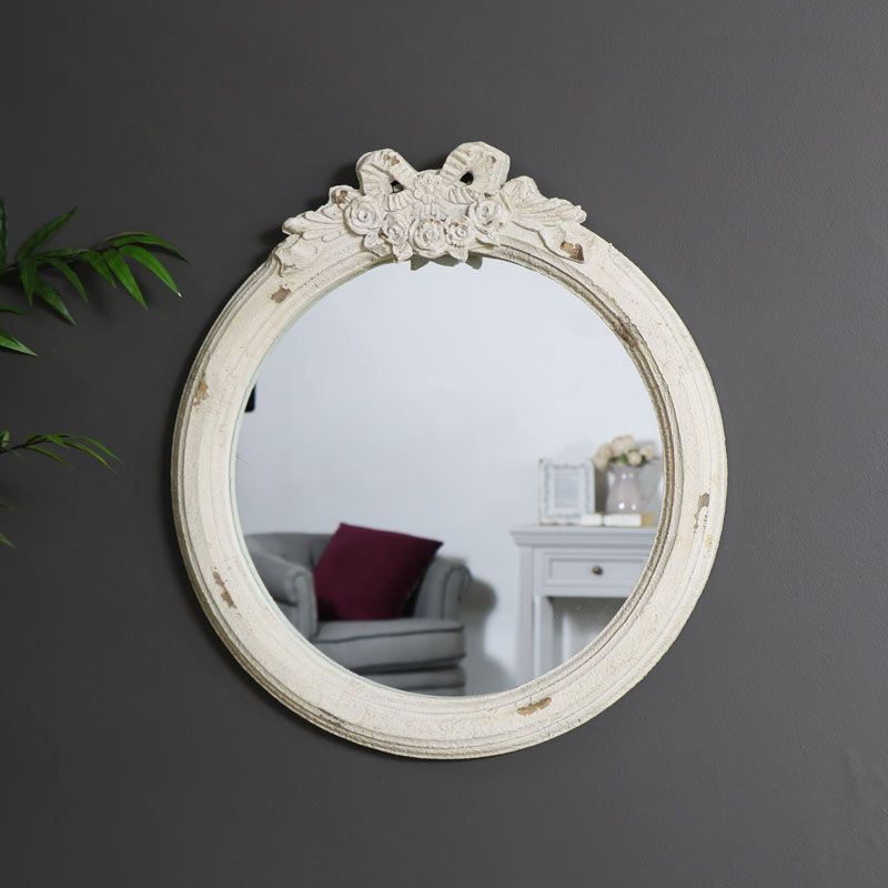 Vintage Cream Rose & Bow Wall Mirror